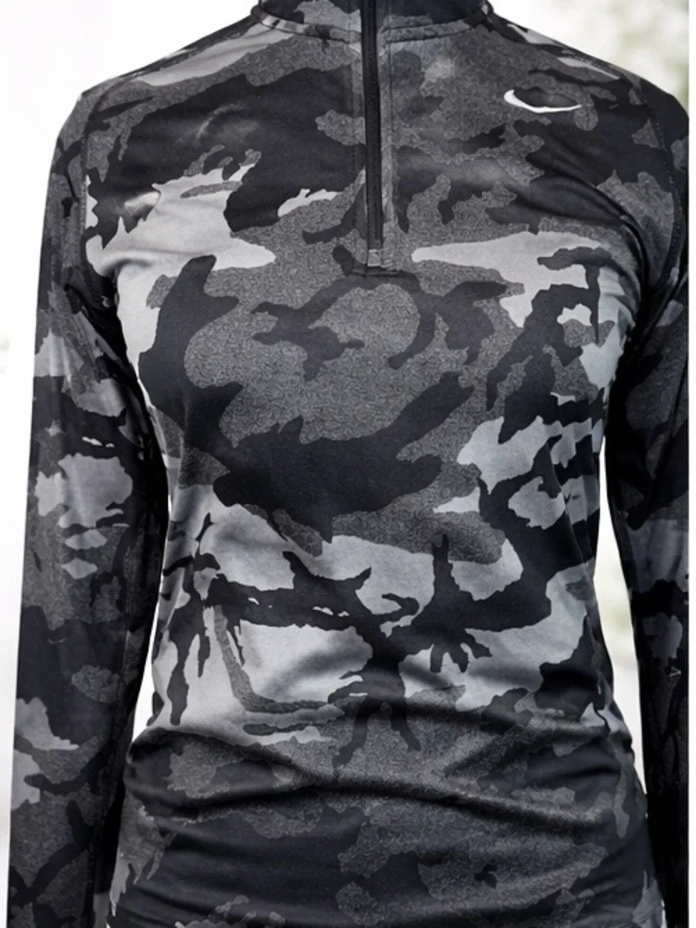 Nike Women's Black &‎ Gray Camo Quarter-Zip Training Top